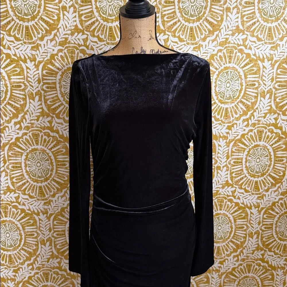 NWT BHLDN Eloise Boat Neck Stretch Side Slit Velvet Maxi Dress in Black Sz M - Picture 5 of 11